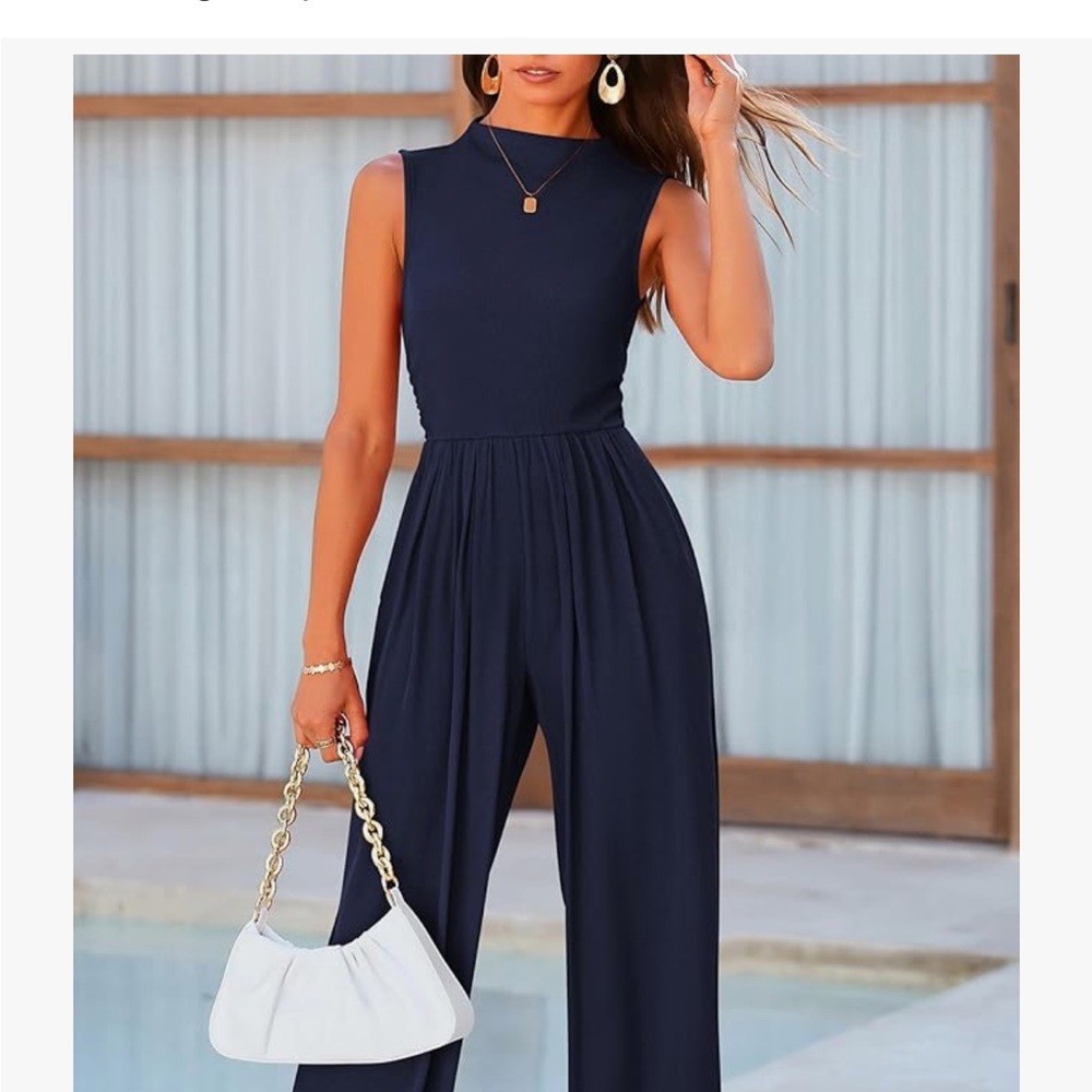 Navy Sleeveless Wide-Leg Jumpsuit with High Waist